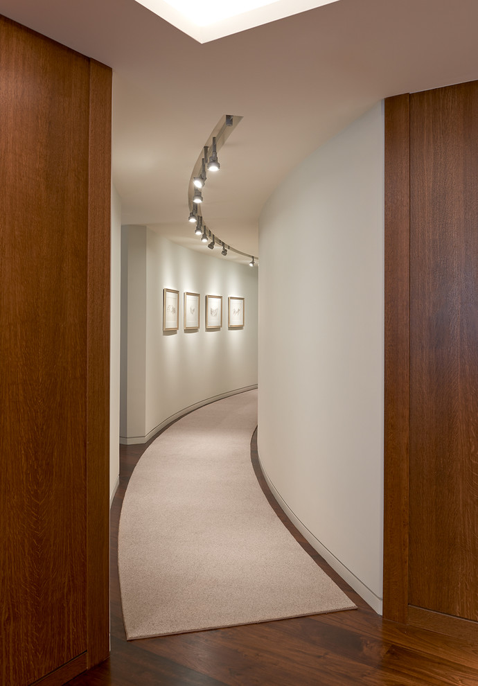 Mittelgroßer Moderner Flur mit beiger Wandfarbe und Teppichboden in Washington, D.C.