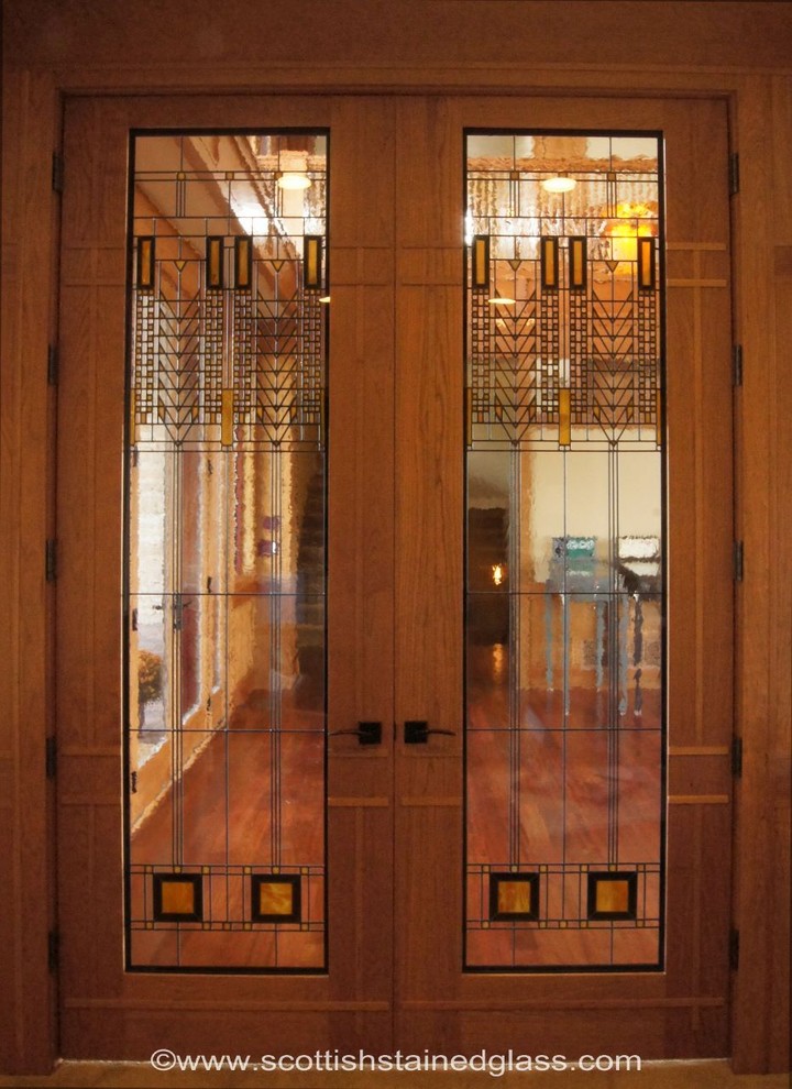Prairie Style Stained Glass Interior Doors Contemporary Hall