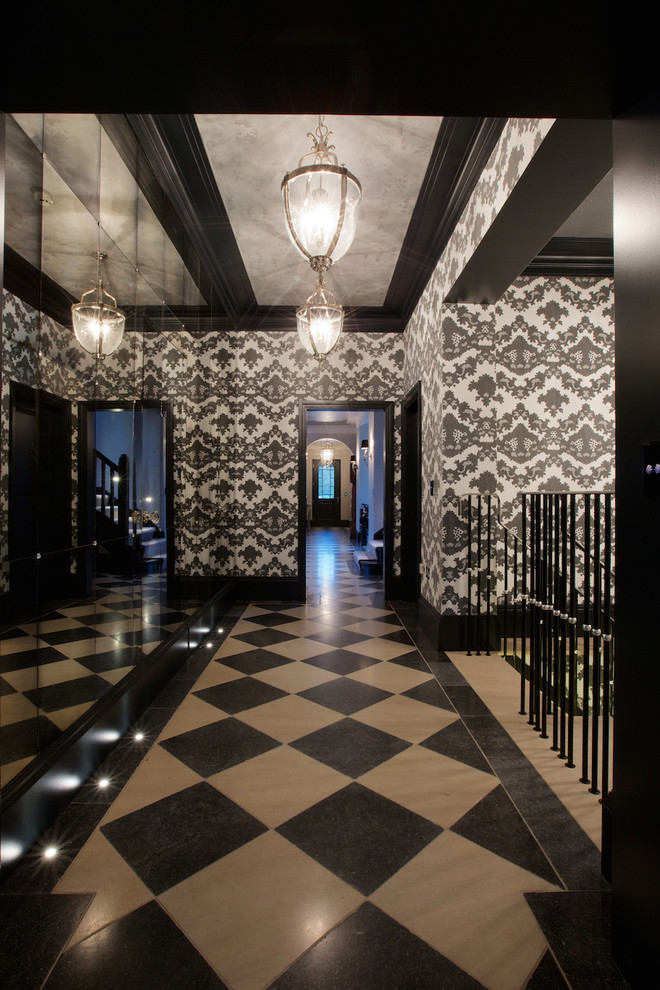 Hallway - craftsman limestone floor hallway idea in Channel Islands