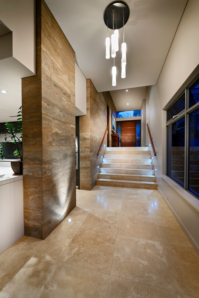 Example of a trendy beige floor hallway design in Perth with beige walls