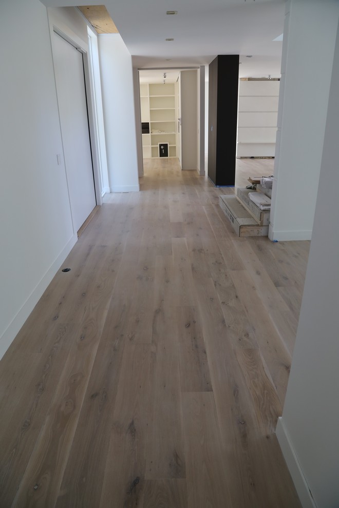 Inspiration for a huge contemporary light wood floor hallway remodel in Boston
