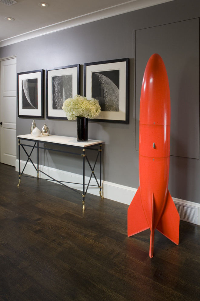 Inspiration for a contemporary hallway remodel in San Francisco with gray walls