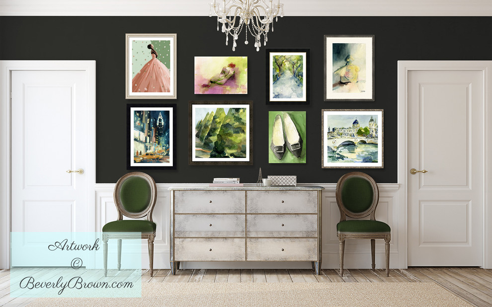 Rustic Chic Hallway With Dark Walls And Colorful Salon Style Art Display Shabby Chic Style Hall New York By Beverly Brown Houzz