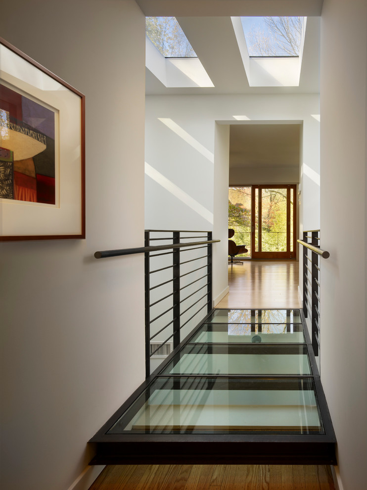 Свежая идея для дизайна: коридор в стиле модернизм с белыми стенами - отличное фото интерьера