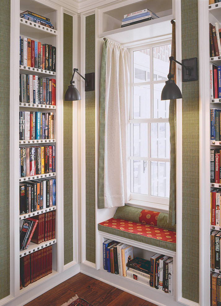 Inspiration for a timeless dark wood floor hallway remodel in Charleston with green walls