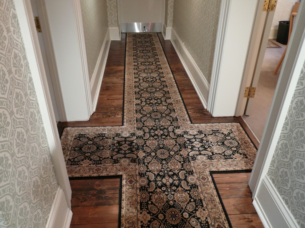 Mid-sized elegant medium tone wood floor hallway photo in Ottawa with beige walls