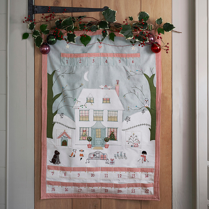 The Christmas advent calendar is hand embroidered and designed to last