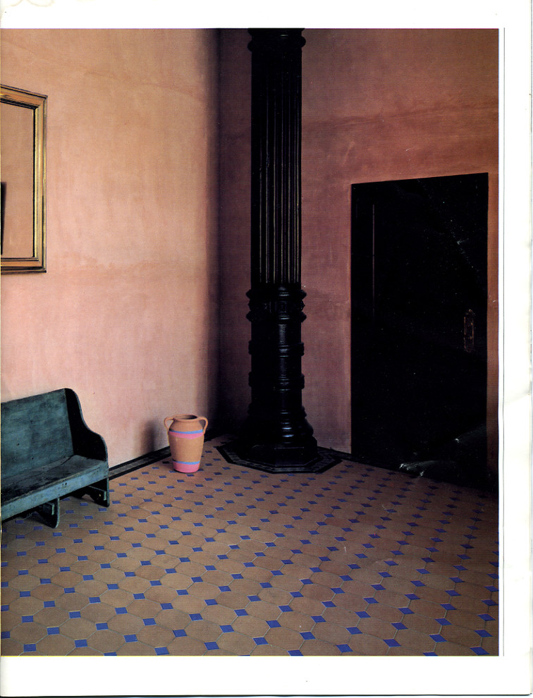 ニューヨークにあるラグジュアリーな広いトラディショナルスタイルのおしゃれな廊下 (ピンクの壁、コンクリートの床) の写真