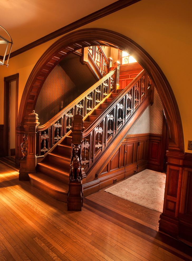 Inspiration for a large victorian staircase in Portland Maine.
