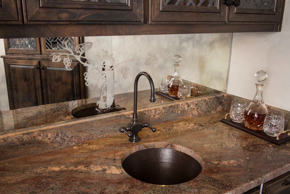 Antique Mirror Backsplash Traditional Home Bar Dallas by