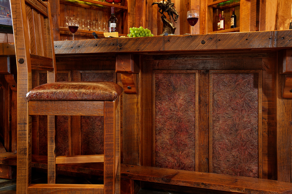 Example of a large mountain style home bar design in Other