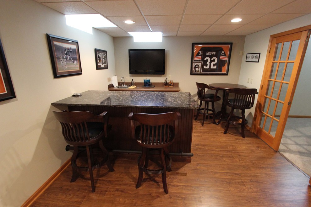Basement Bar, Quartz Countertop Traditional Home Bar Cleveland
