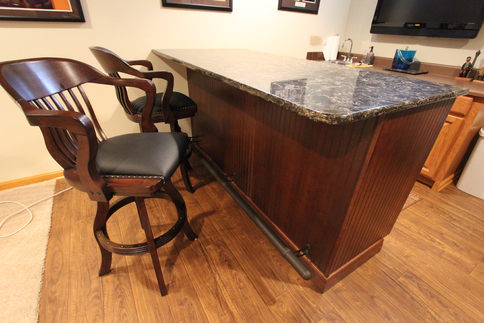 Basement Bar, Quartz Countertop Traditional Home Bar Cleveland
