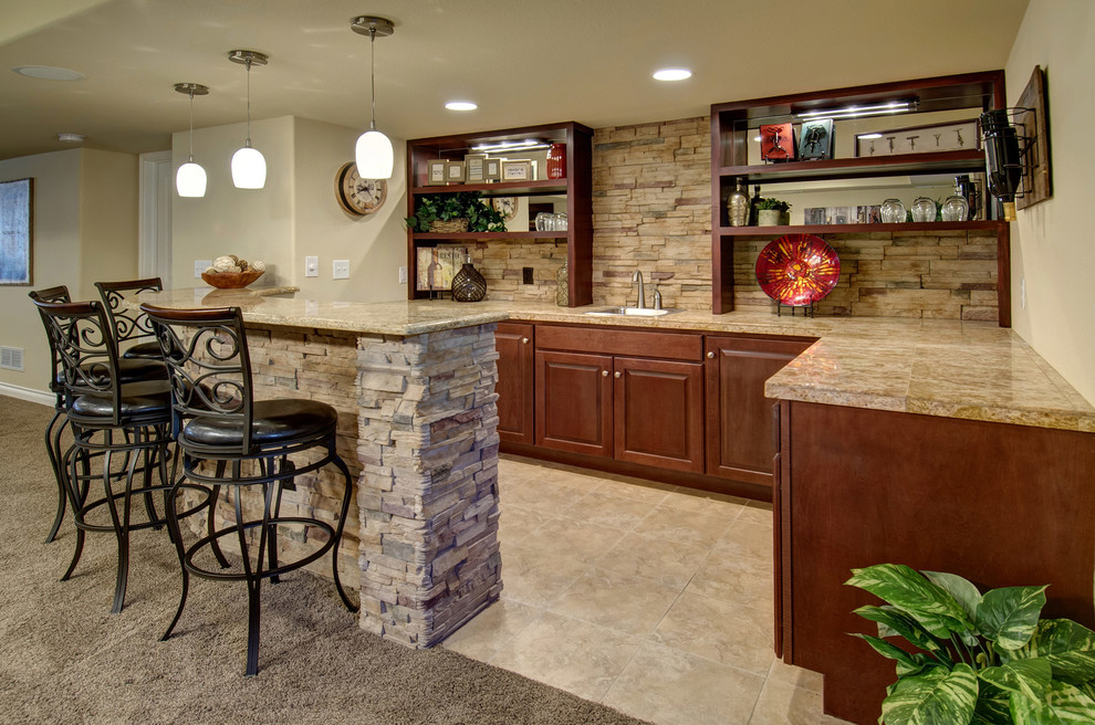 Basement WalkBehind Bar Traditional Home Bar Denver by FBC