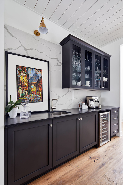 Indulge in Opulence: Kitchen Coffee Bar Inspirations with Dark Grey Cabinets and Luxurious Design