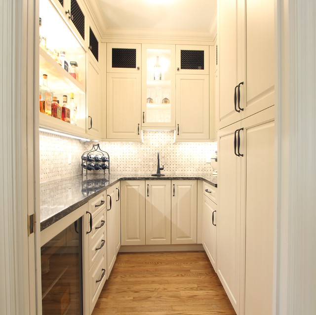 Butler's Pantry with Wet Bar and Light Up Bottle Shelf Traditional