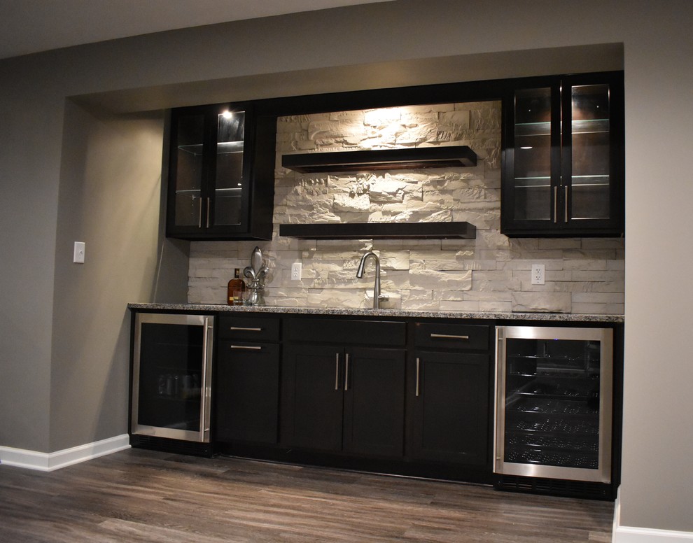This is an example of a medium sized traditional single-wall wet bar in Indianapolis with shaker cabinets.