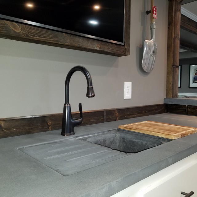 Reclaimed Wood Bar with Custom Concrete Tops - Craftsman - Home