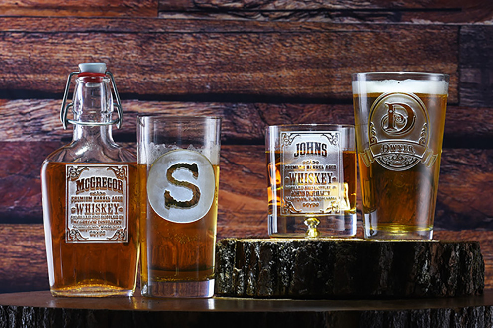 Custom Engraved Barware Glasses, Personalized Home Bar Glassware