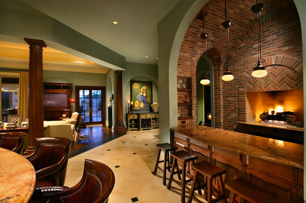 Inspiration for a southwestern home bar remodel in Miami
