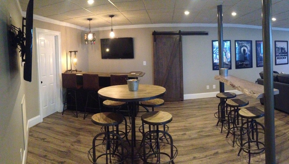 Example of a large trendy single-wall seated home bar design in Raleigh