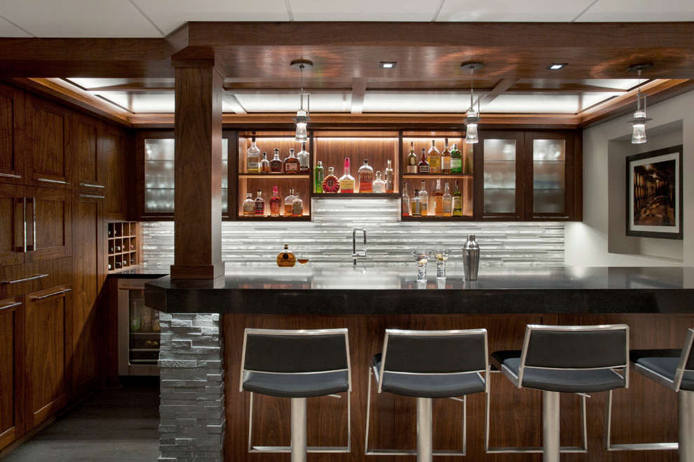 This is an example of a traditional home bar in Boston.