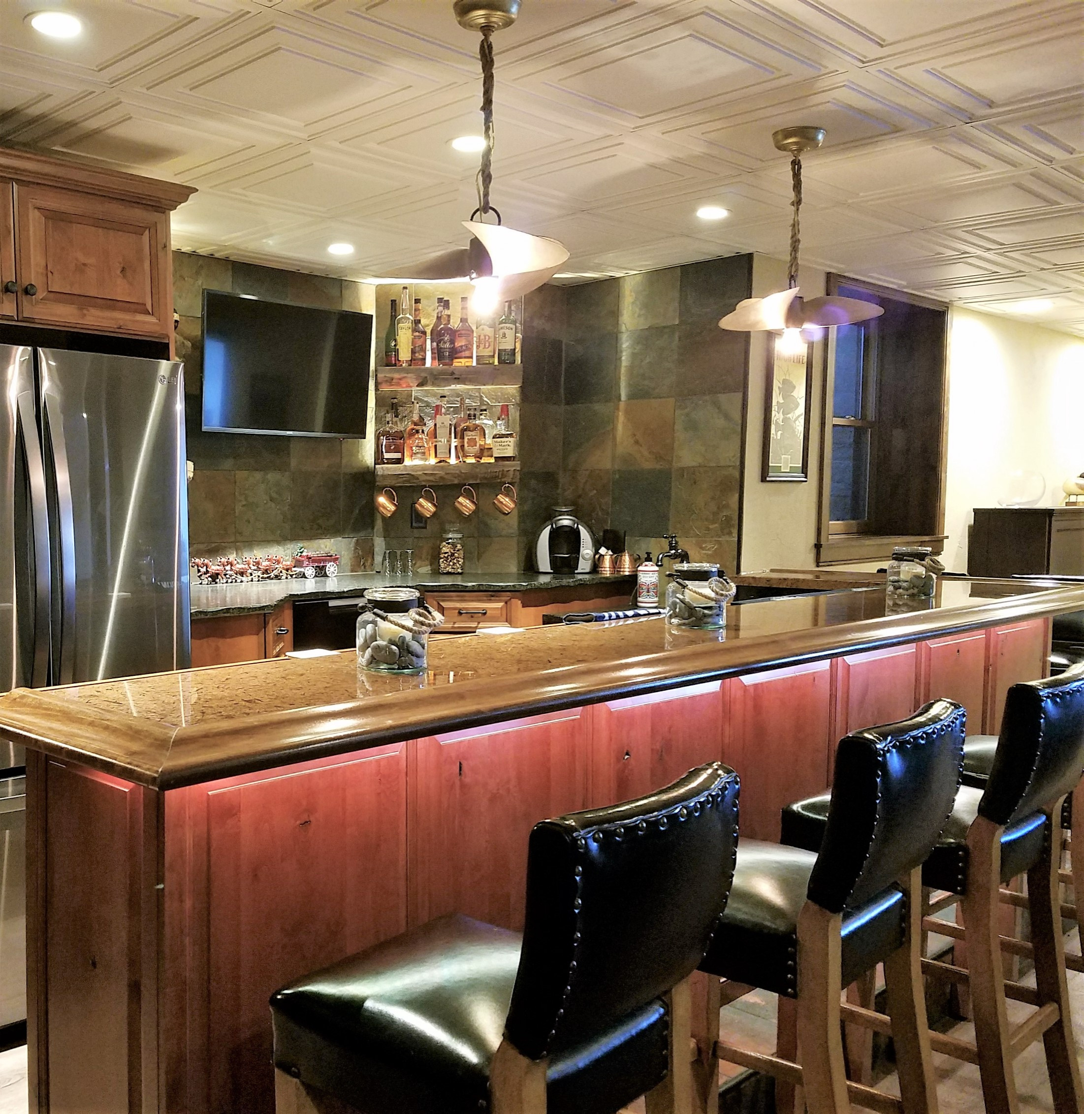 Eagles Themed Basement Bar w/ Lighted Shelves - Home Bar Ideas