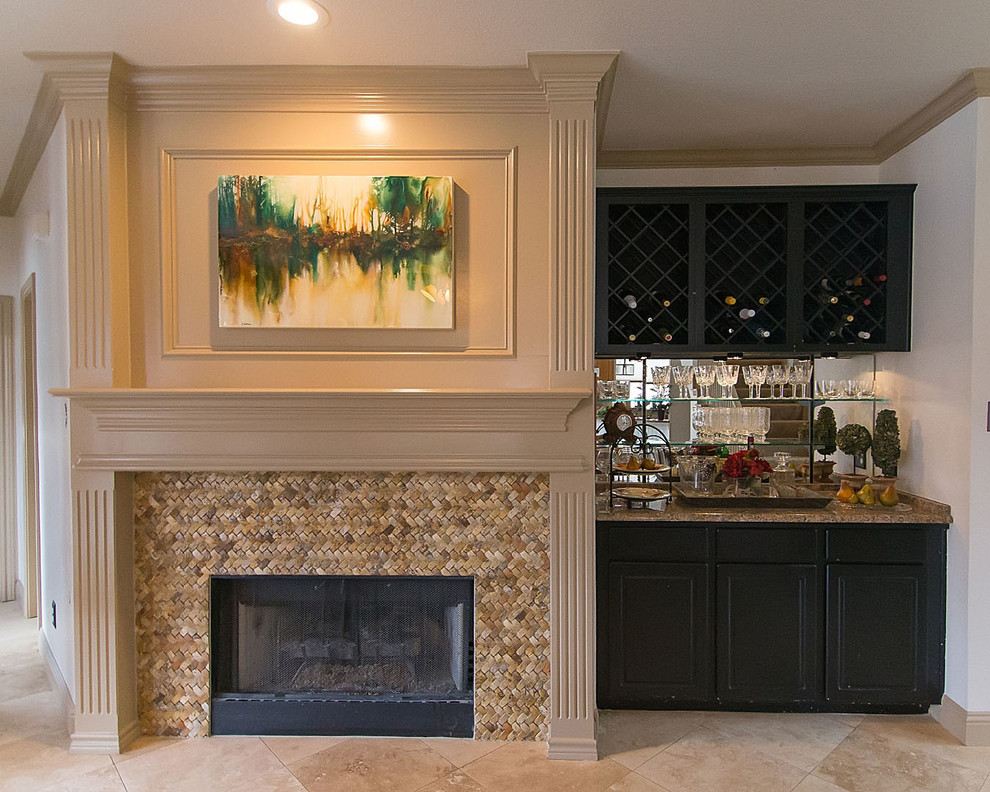 Fireplace & Bar Transitional Home Bar Dallas by The Design