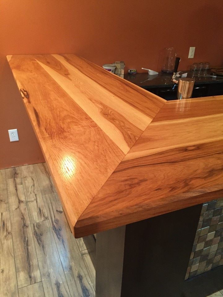 Medium sized l-shaped wet bar in Baltimore with wood worktops and painted wood flooring.