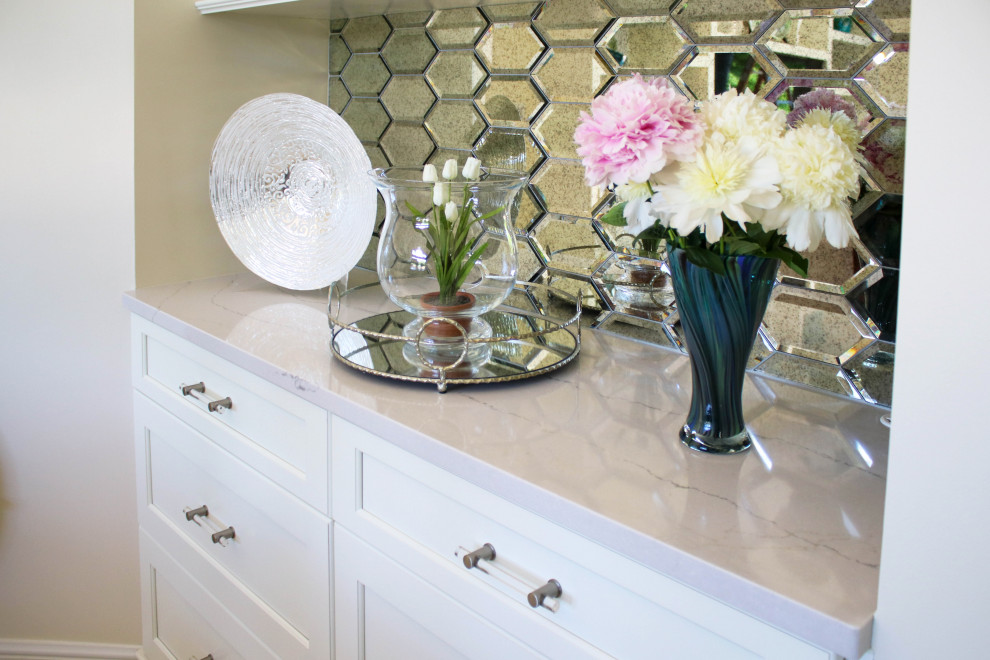 Great Room Bar with "Glass Doors and Mirrored Backsplash Medina, OH Transitional Home Bar