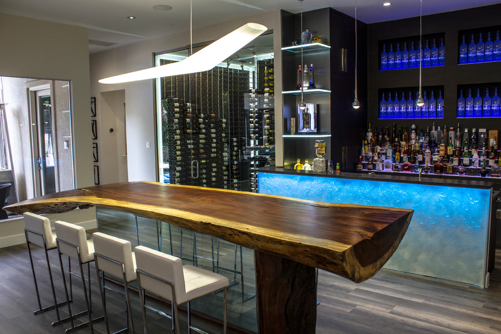 Photo of a large contemporary galley wet bar in Dallas.