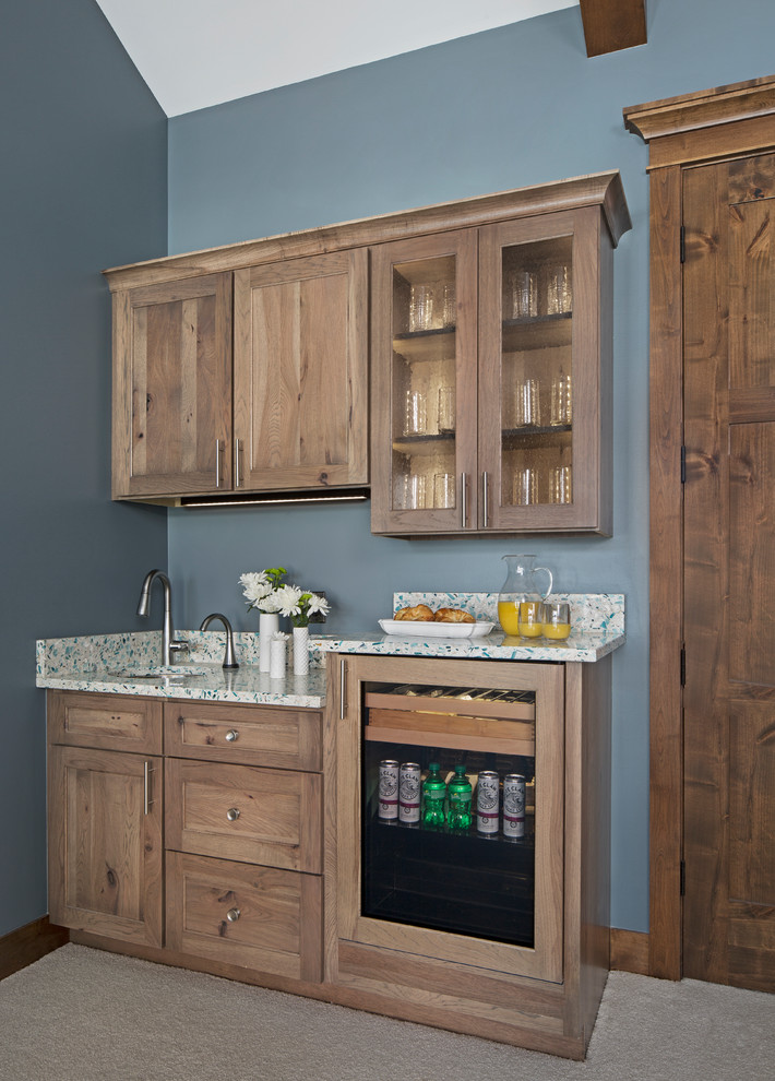Mountain style wet bar photo in Other with an undermount sink, shaker cabinets, beige cabinets and quartz countertops