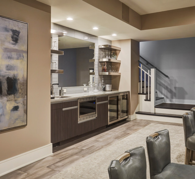 Lower Level Wet Bar in Media Room Contemporary Home Bar Chicago