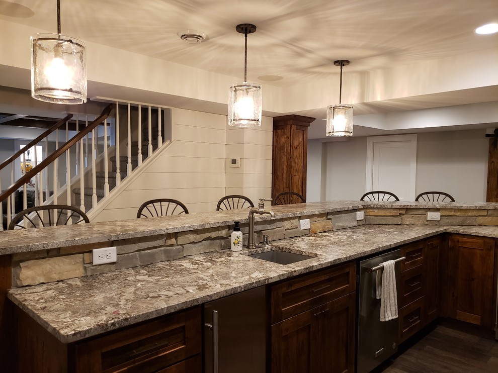 Mackenzie Court Lower Level Rustic Home Bar Milwaukee by Kahle