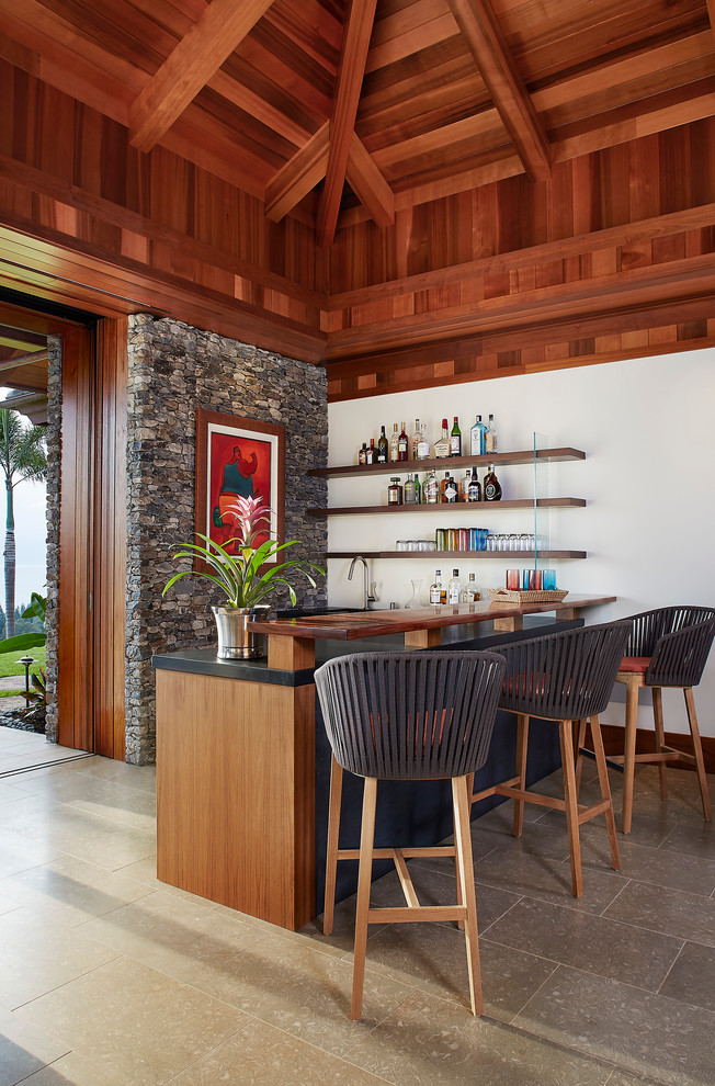 World-inspired home bar in Hawaii.