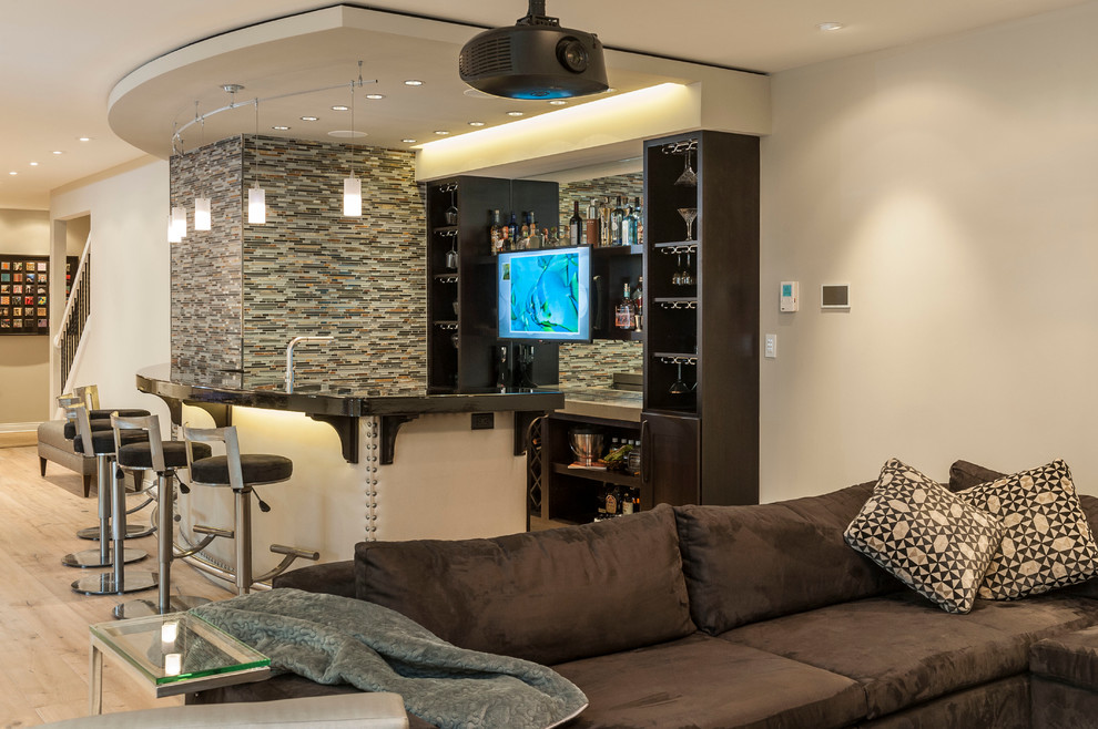 Modern Basement for Entertainment Contemporary Home Bar