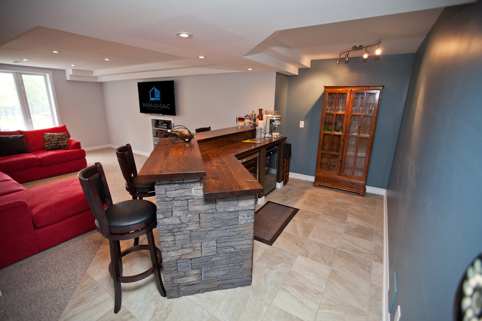 Pickering Family's New Basement Rec. Room Modern Home Bar Toronto