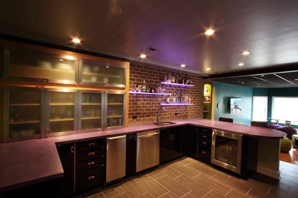 Home bar - large modern home bar idea in Richmond