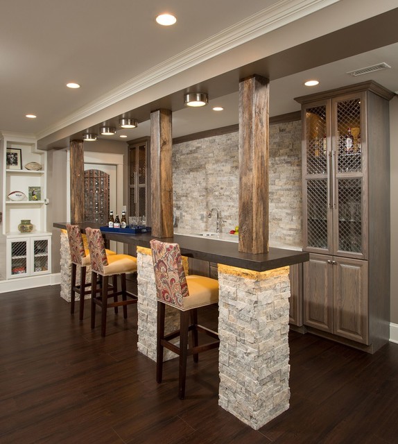 RUSTIC STONE & RECLAIMED WOOD BAR Rustic Home Bar DC Metro by Foxcraft Design Group