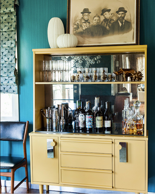 Design ideas for a small eclectic home bar in Los Angeles.