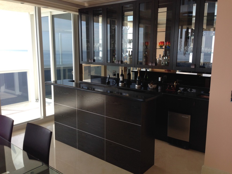 Inspiration for a medium sized contemporary home bar in Miami with porcelain flooring.