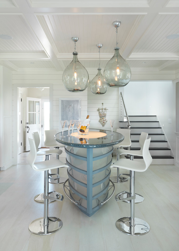 Beach style white floor seated home bar photo in Boston with no sink
