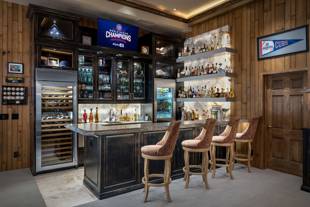 Example of a transitional home bar design in Phoenix