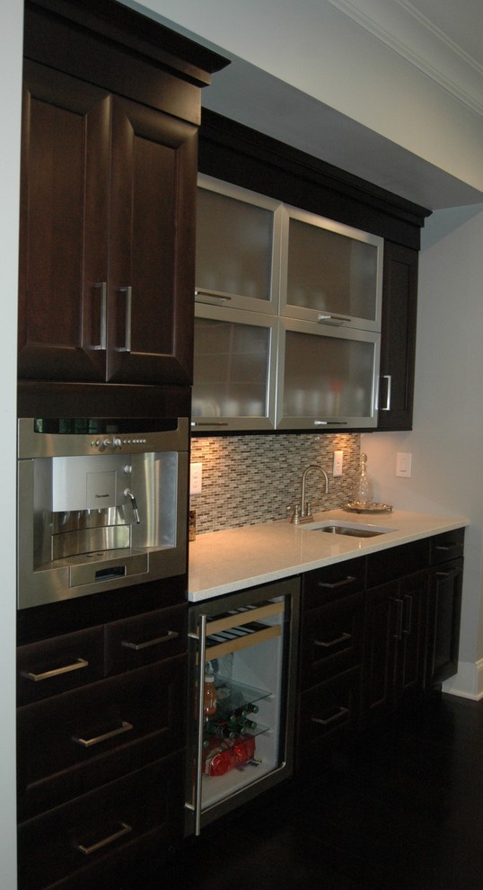 Transitional Dark wood bar with Stainless Accents Transitional Home