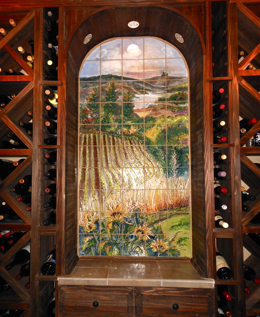 Wine cellar tile mural Traditional Wine Cellar Kansas City by