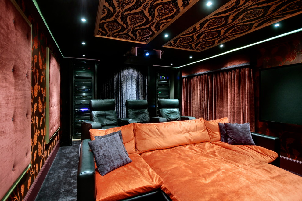 Inspiration for a contemporary home cinema in Kent.