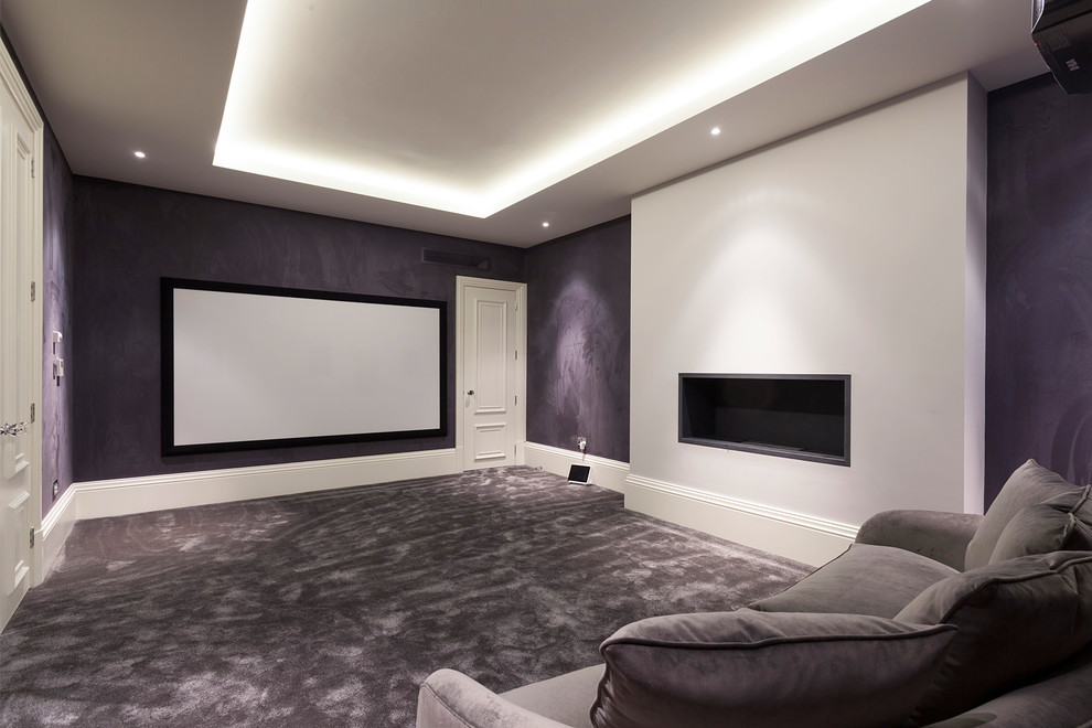 This is an example of a contemporary home cinema in London.