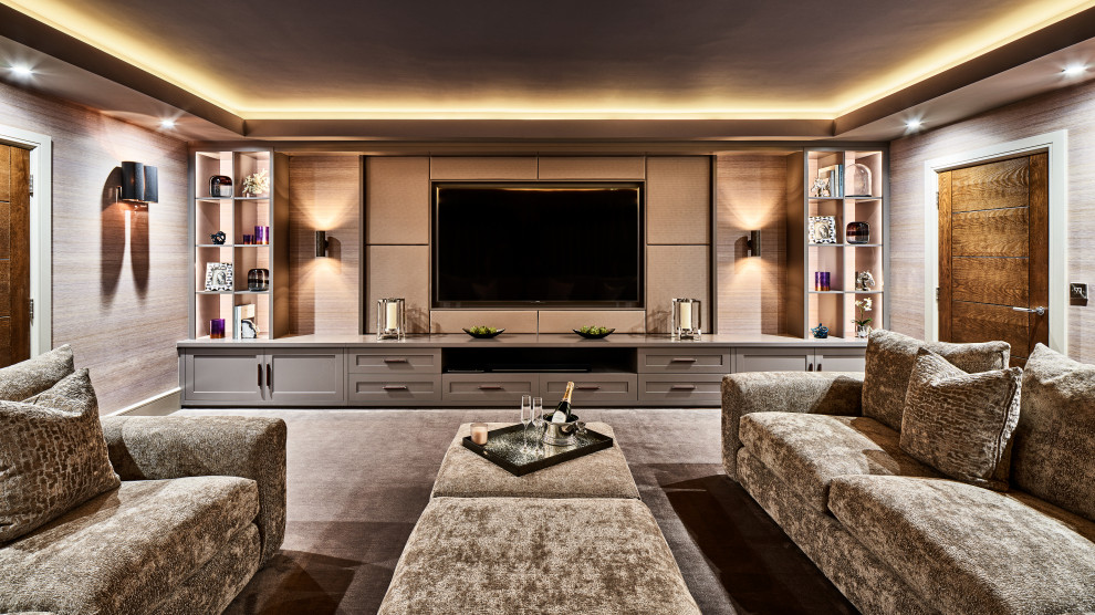 Inspiration for a contemporary home cinema in Cheshire.