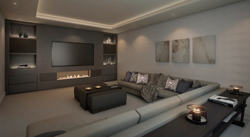 This is an example of a contemporary home cinema in London.