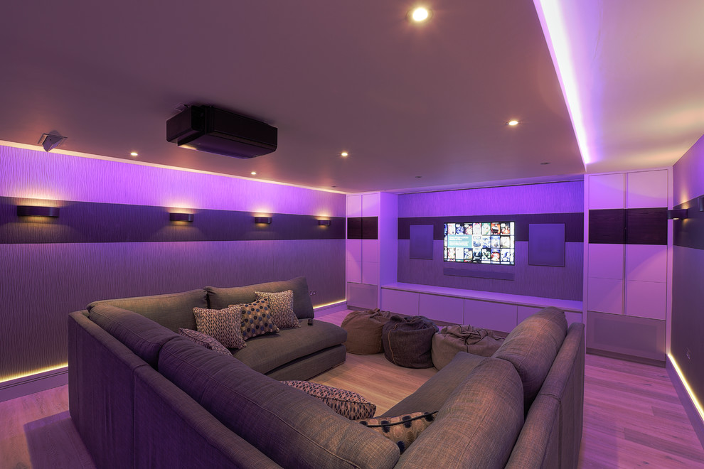 Design ideas for a modern home cinema in Kent.
